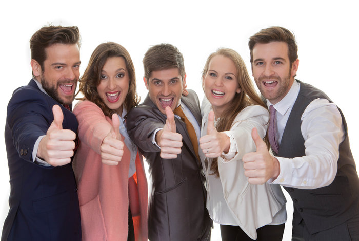 business team group with thumbs up